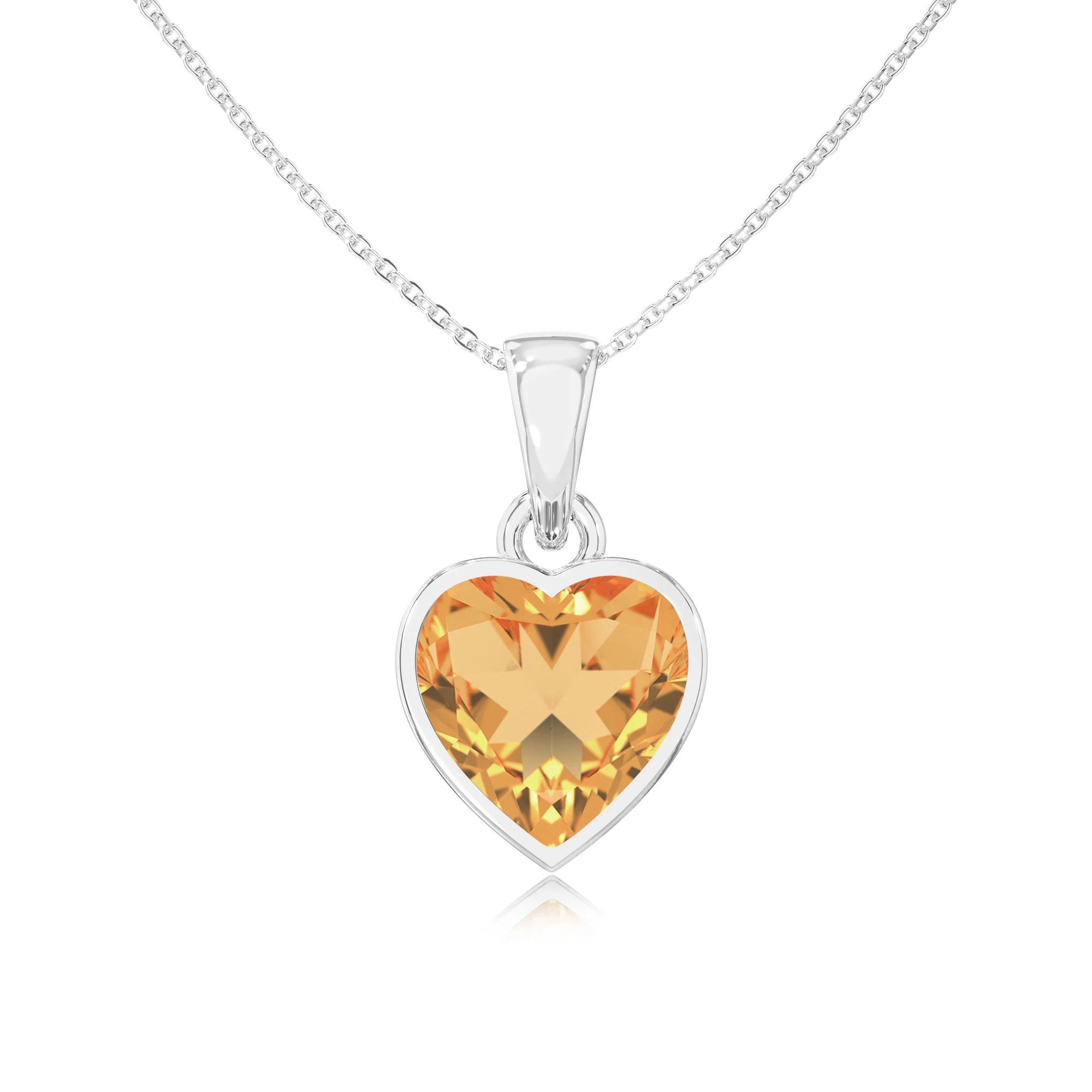 lab grown citrine heart solitaire necklaces in platinum