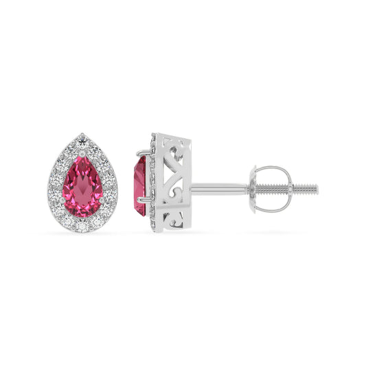 lab grown pink tourmaline pear stud earrings in sterling silver