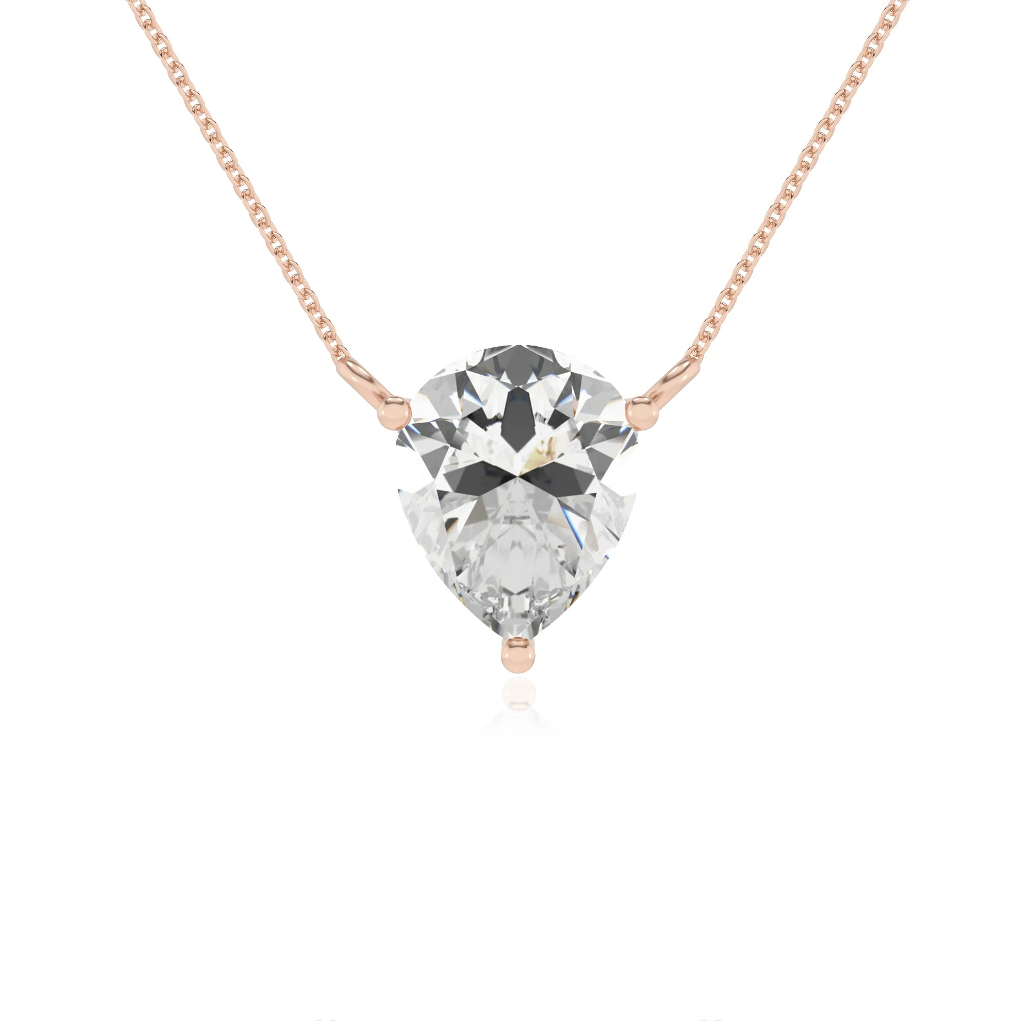 lab grown moissanite pear solitaire necklaces in rose gold