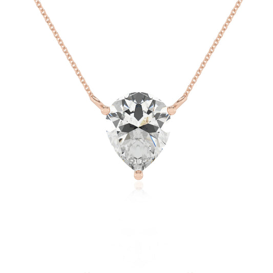 lab grown moissanite pear solitaire necklaces in rose gold