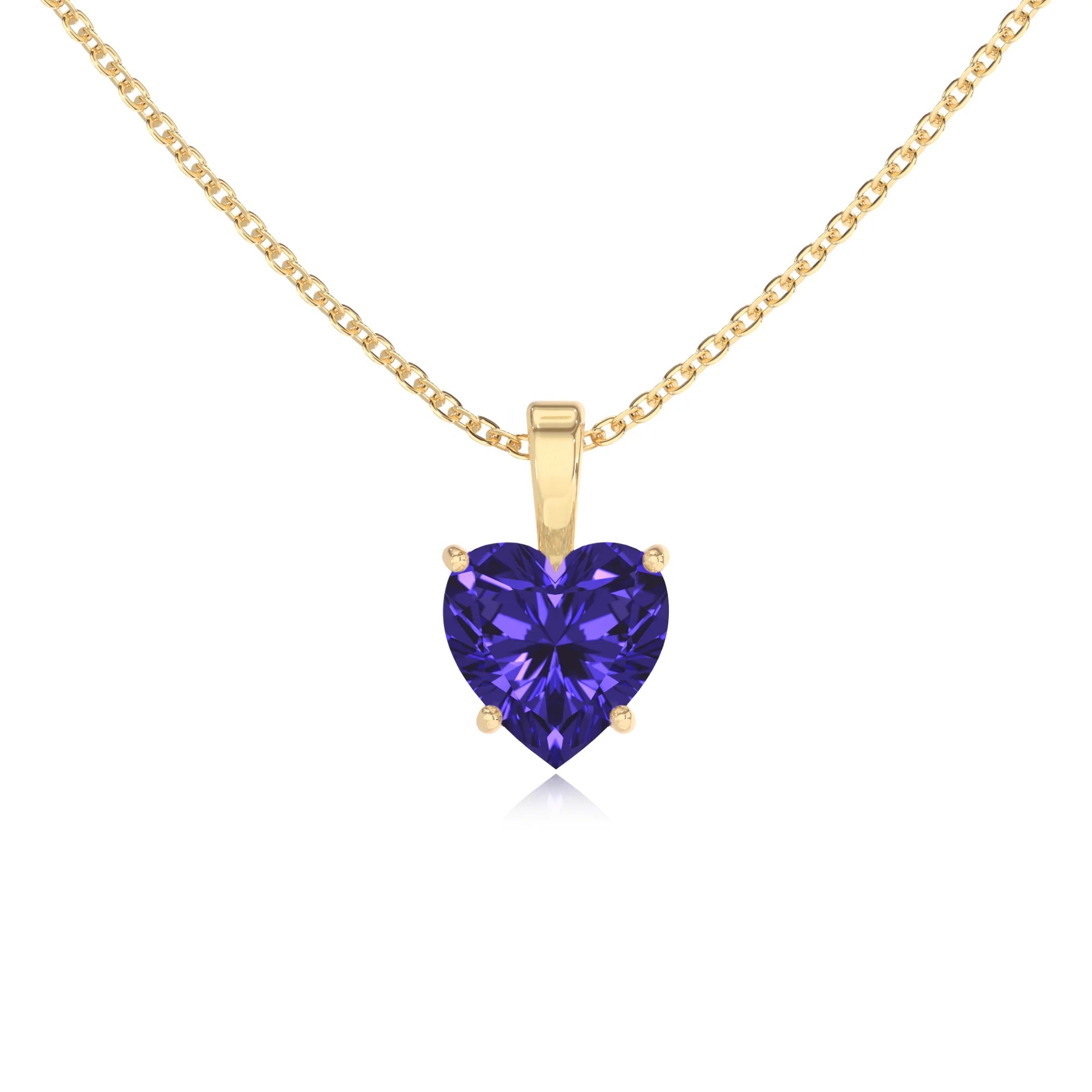 lab grown tanzanite heart solitaire necklaces in yellow gold