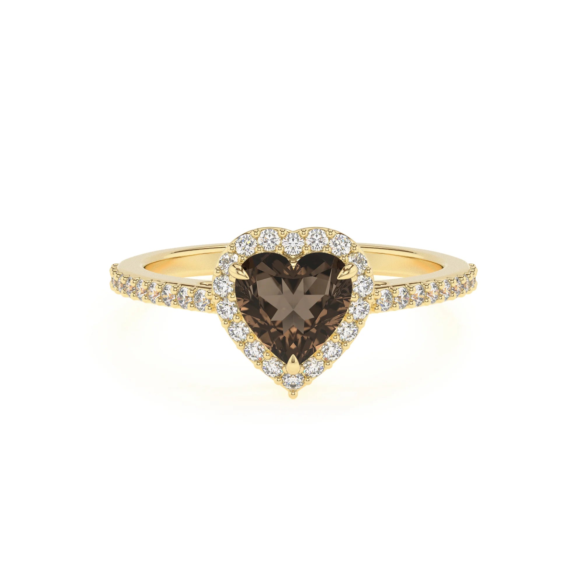 natural smoky-quartz heart solitaire rings in yellow gold