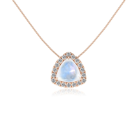 natural rainbow moonstone trillion solitaire necklaces in rose gold