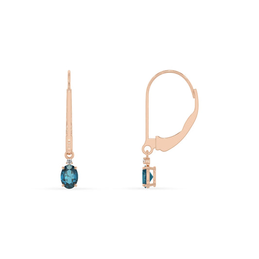 natural london blue topaz oval drop earrings in rose gold