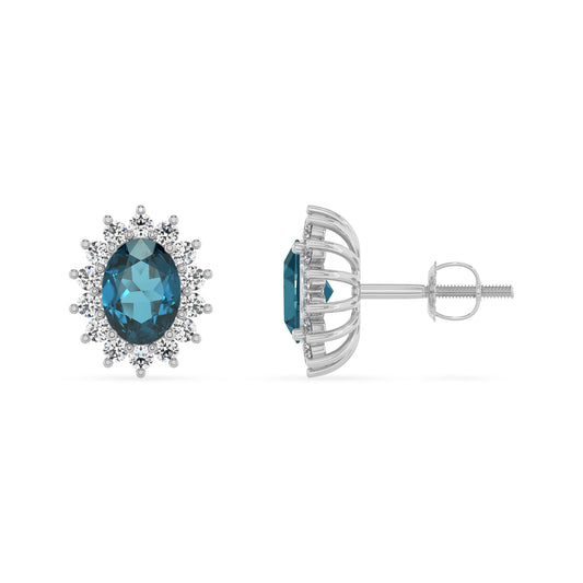 natural london blue topaz oval stud earrings in platinum