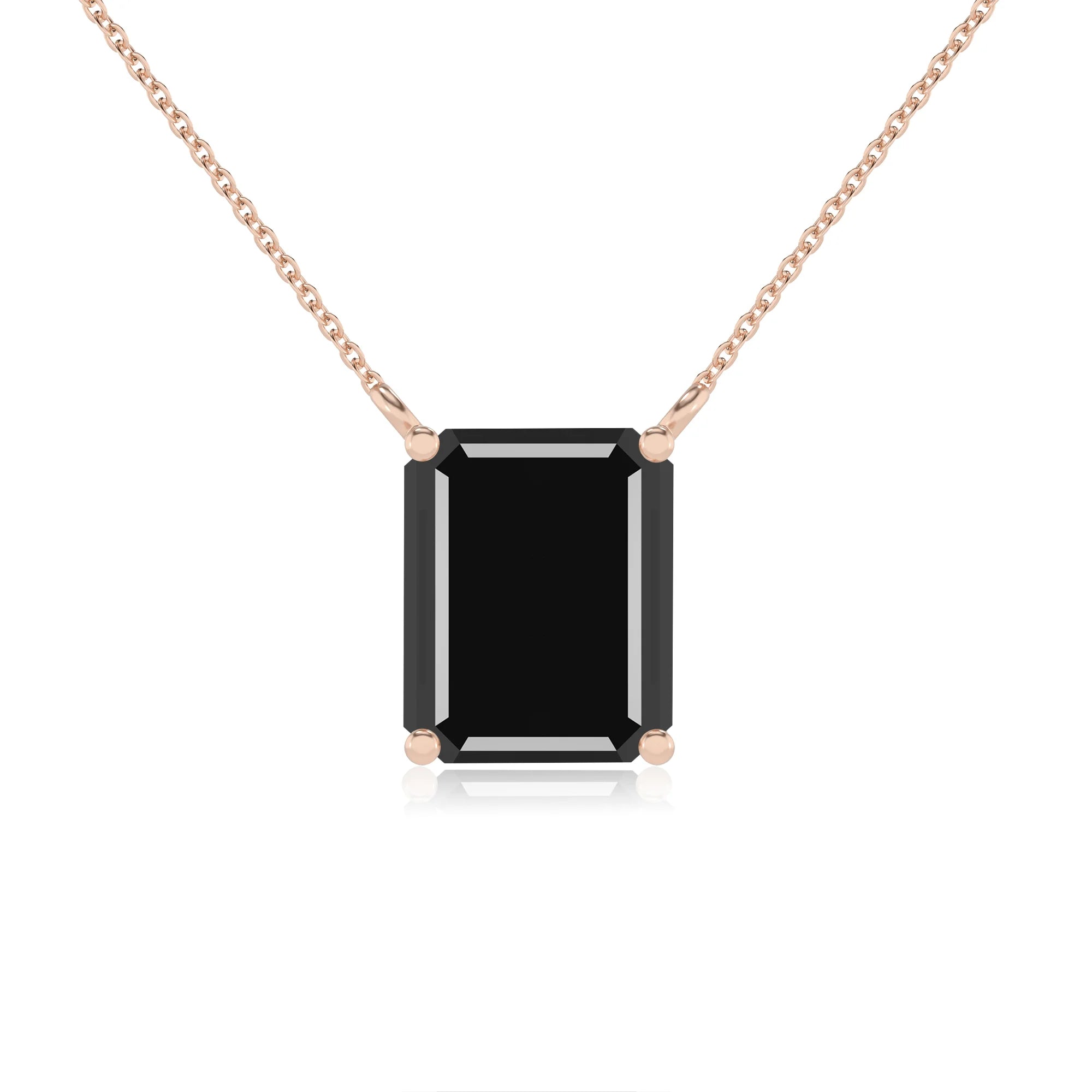 natural black-onyx emerald cut solitaire necklaces in rose gold