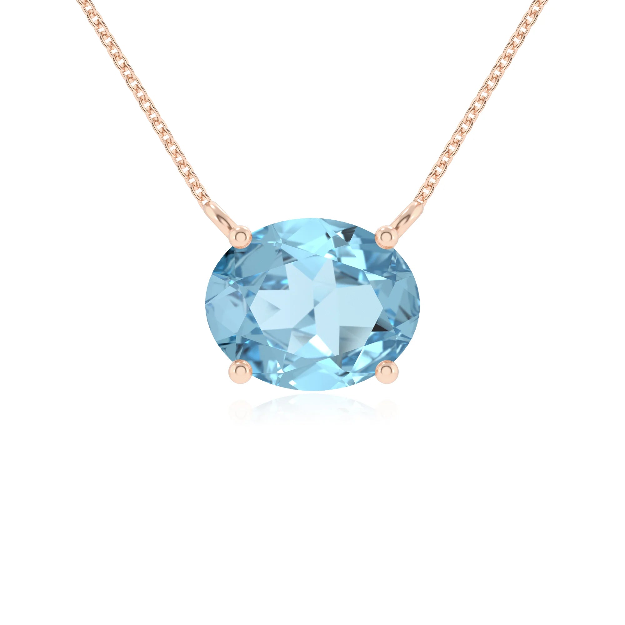 lab grown aquamarine oval solitaire necklaces in rose gold