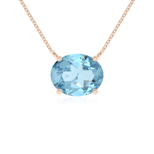 lab grown aquamarine oval solitaire necklaces in rose gold