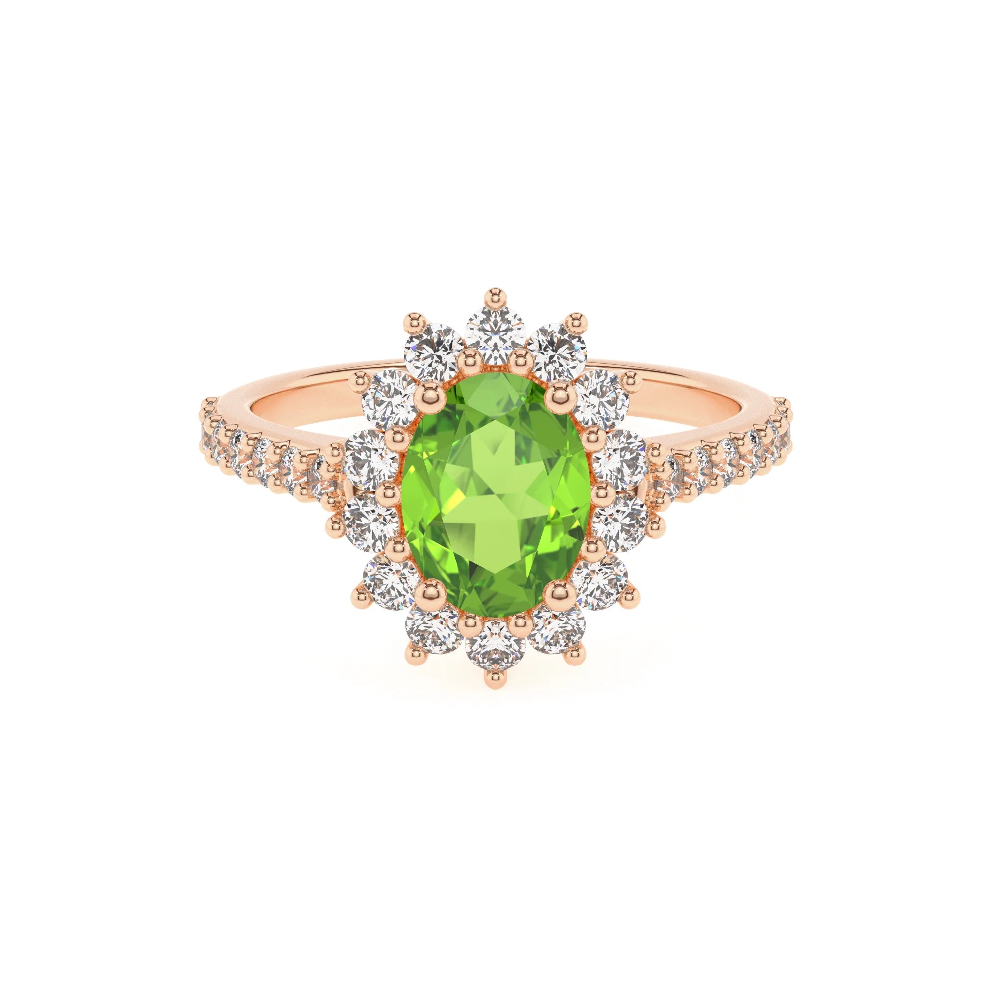 natural peridot oval solitaire rings in rose gold