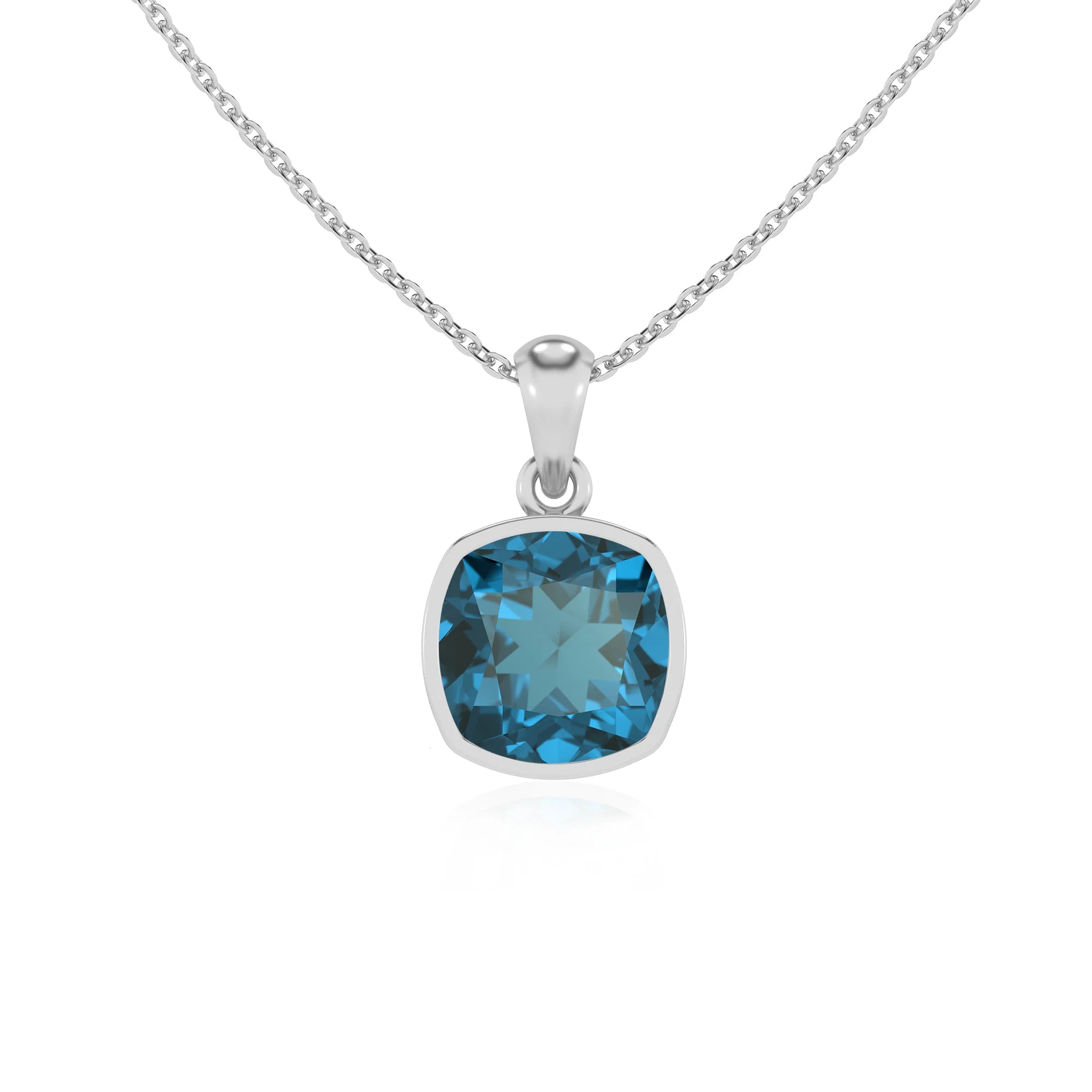 natural london-blue-topaz cushion solitaire necklaces in white gold