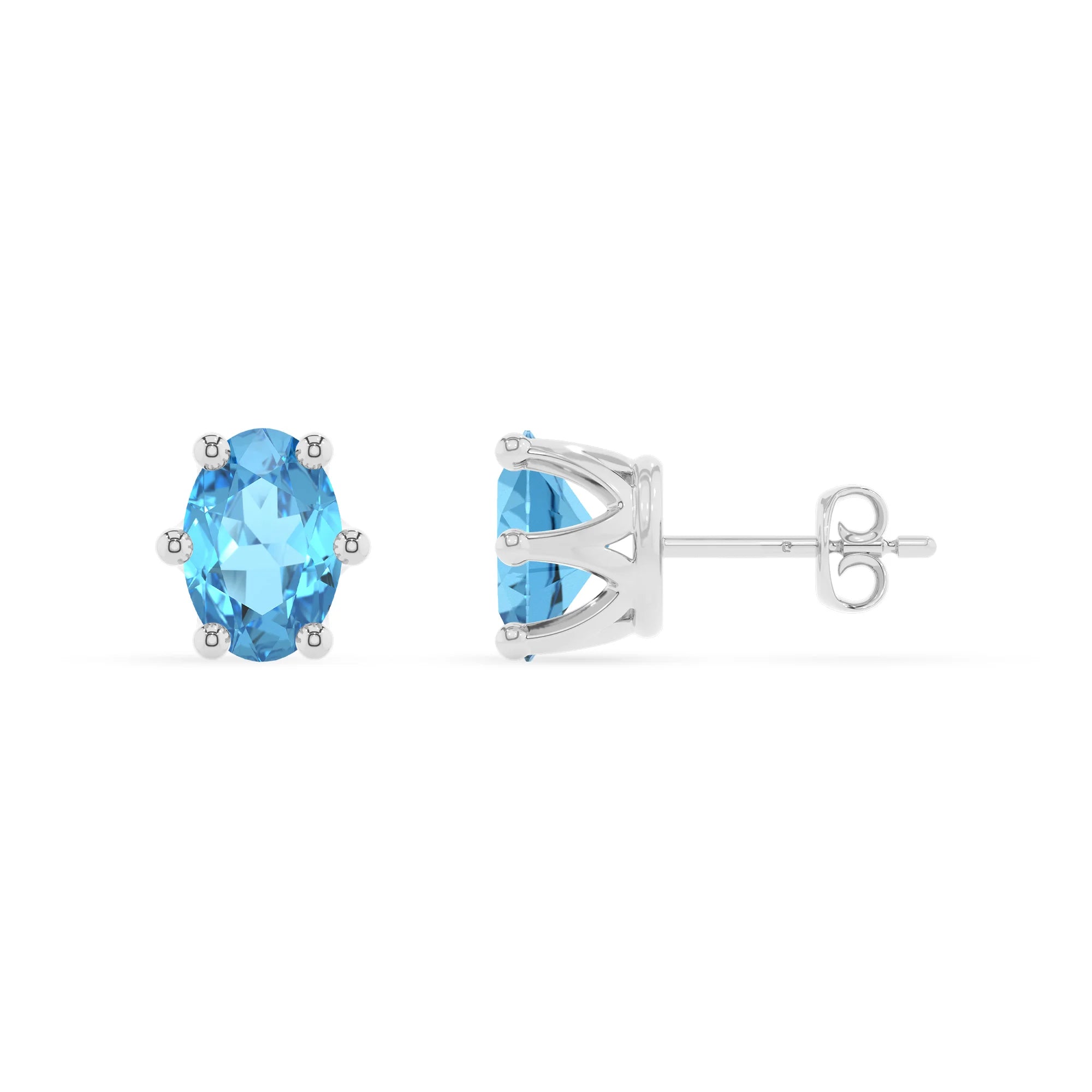 natural swiss blue topaz oval stud earrings in platinum