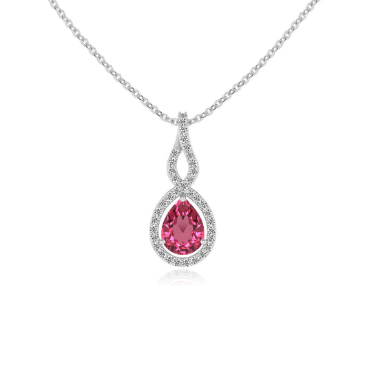 lab grown pink-tourmaline pear necklaces in white gold