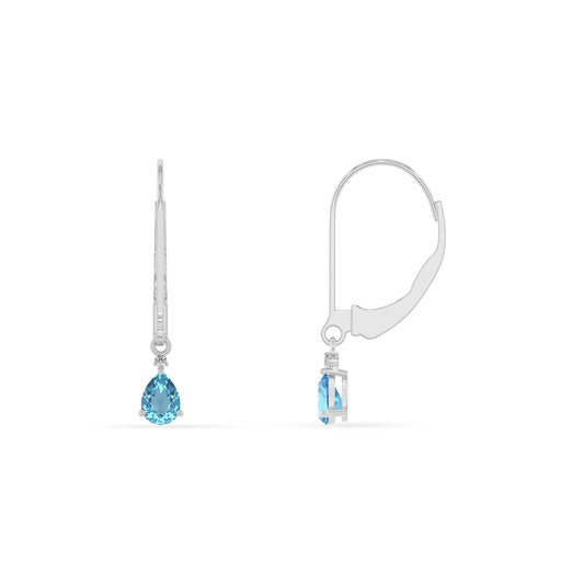 natural swiss blue topaz pear drop earrings in platinum
