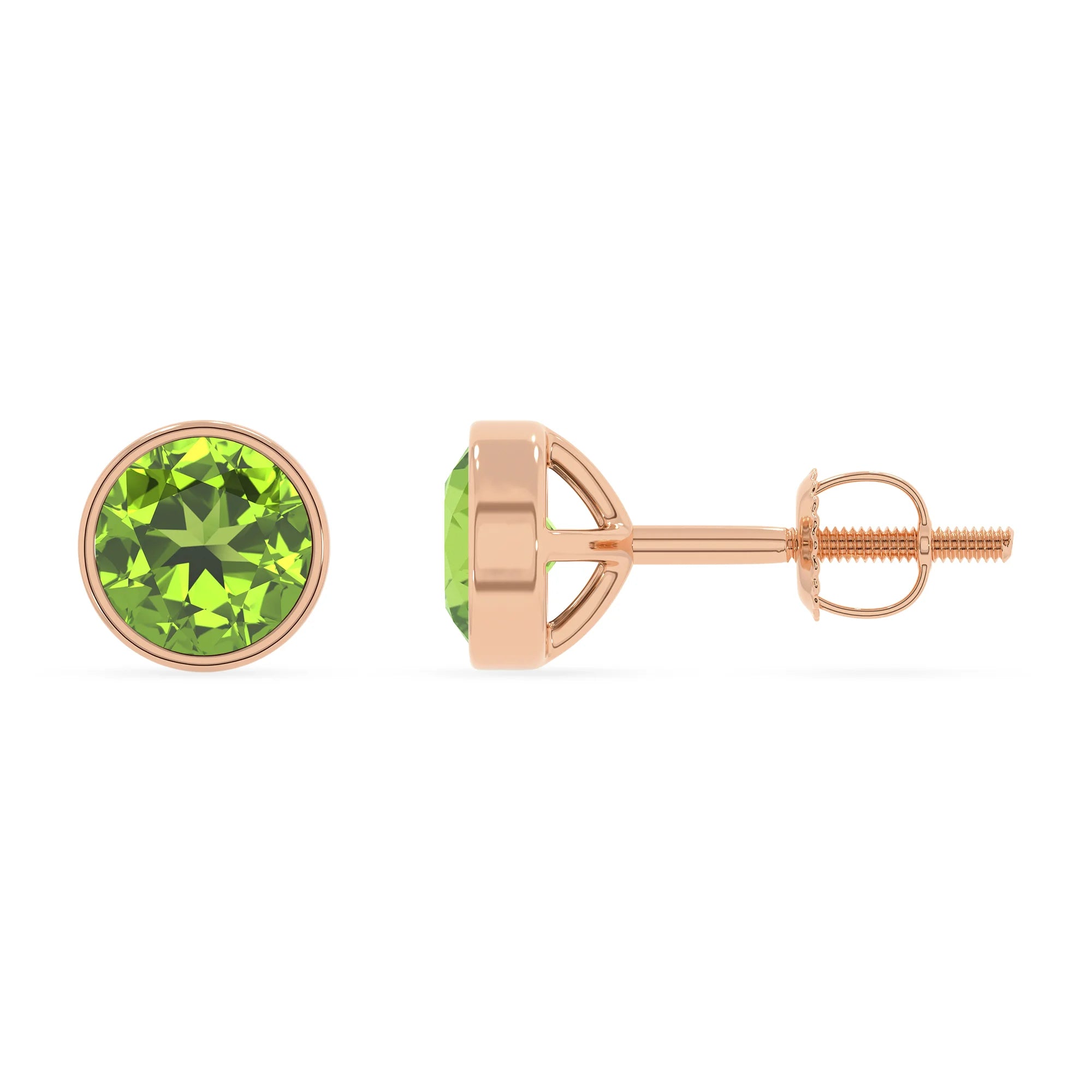 natural peridot round stud earrings in rose gold