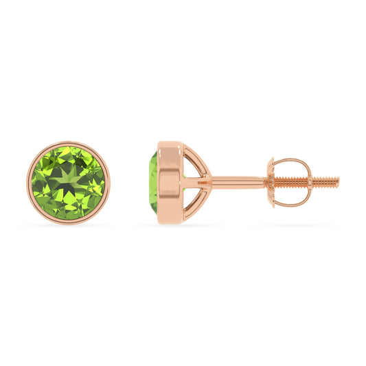 natural peridot round stud earrings in rose gold