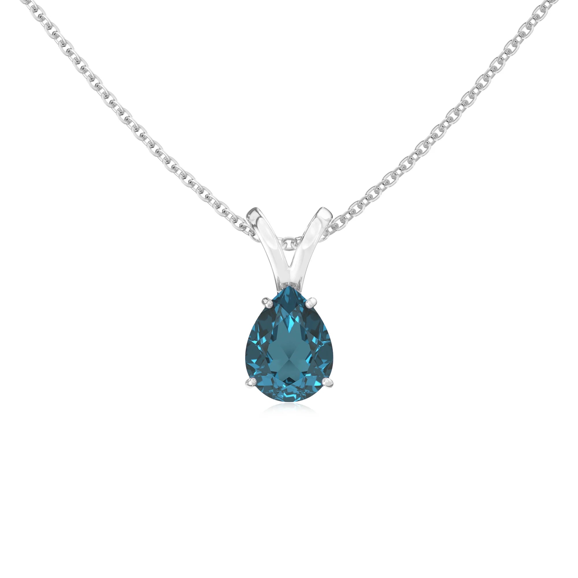 natural london-blue-topaz pear solitaire v-bale necklaces in sterling silver