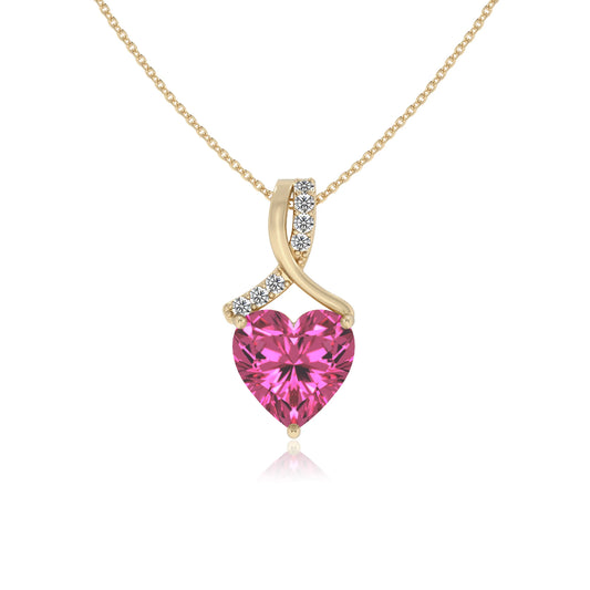 lab grown pink-sapphire heart solitaire necklaces in yellow gold