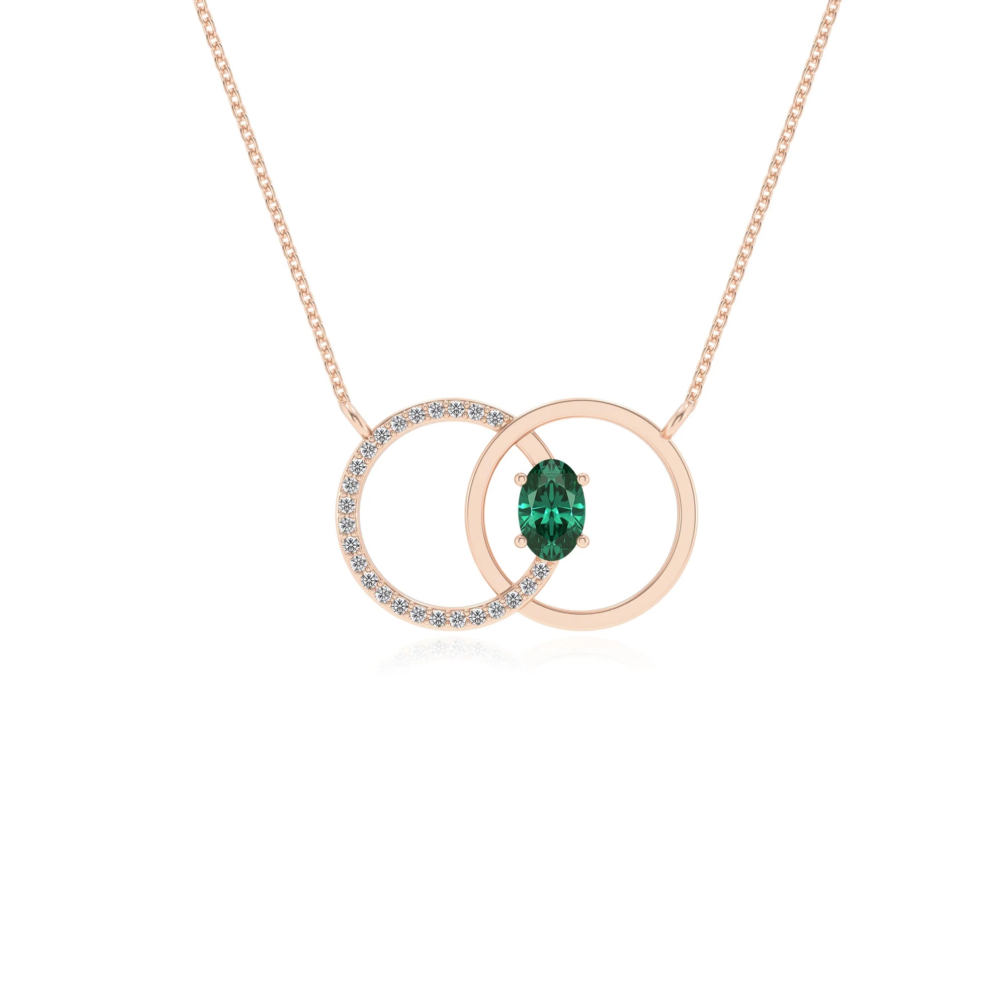 lab grown emerald oval solitaire necklaces in rose gold