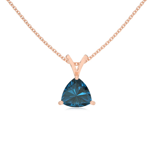 natural london-blue-topaz trillion solitaire v-bale necklaces in rose gold