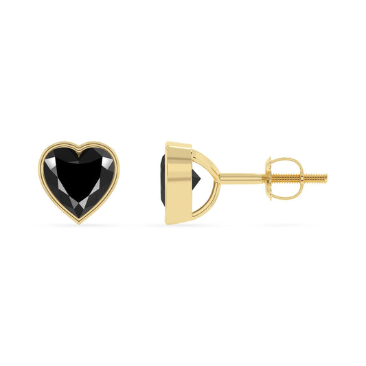 natural black onyx heart stud earrings in yellow gold