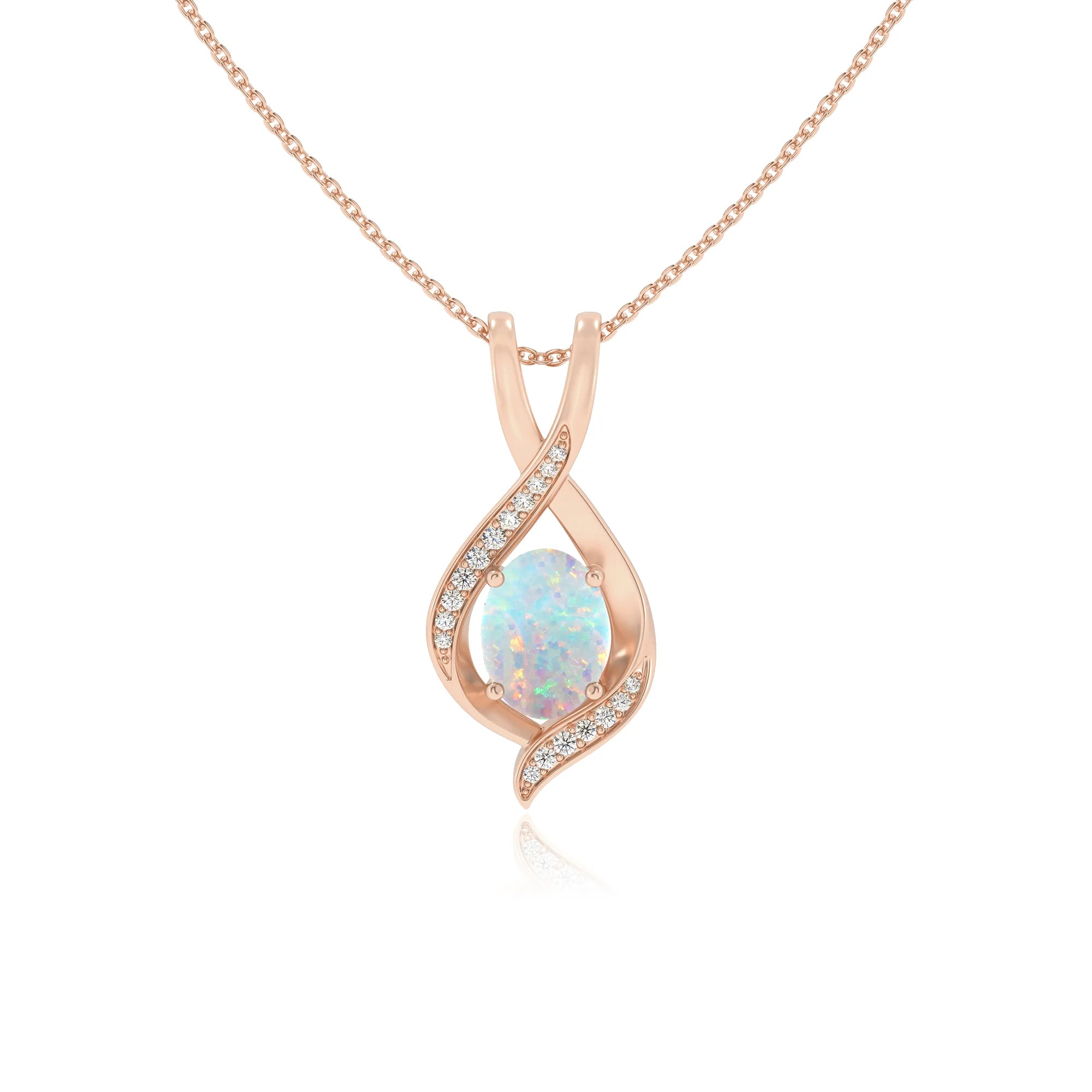 lab grown opal oval solitaire necklaces in rose gold