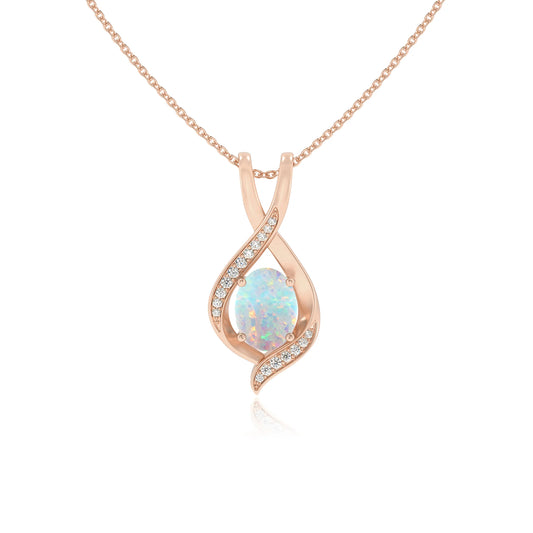lab grown opal oval solitaire necklaces in rose gold
