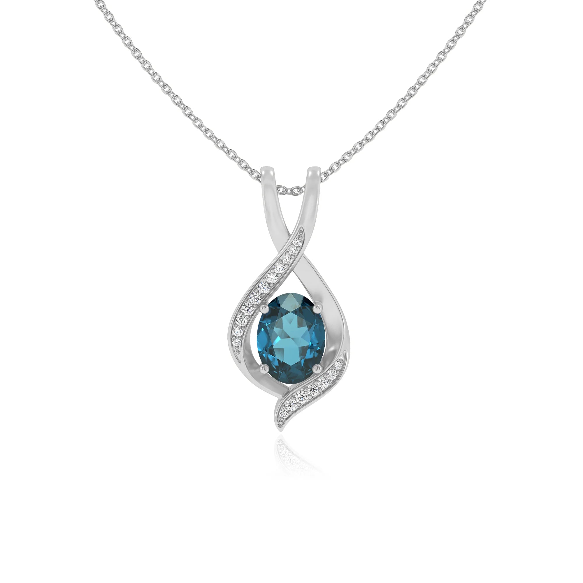 natural london-blue-topaz oval solitaire necklaces in sterling silver
