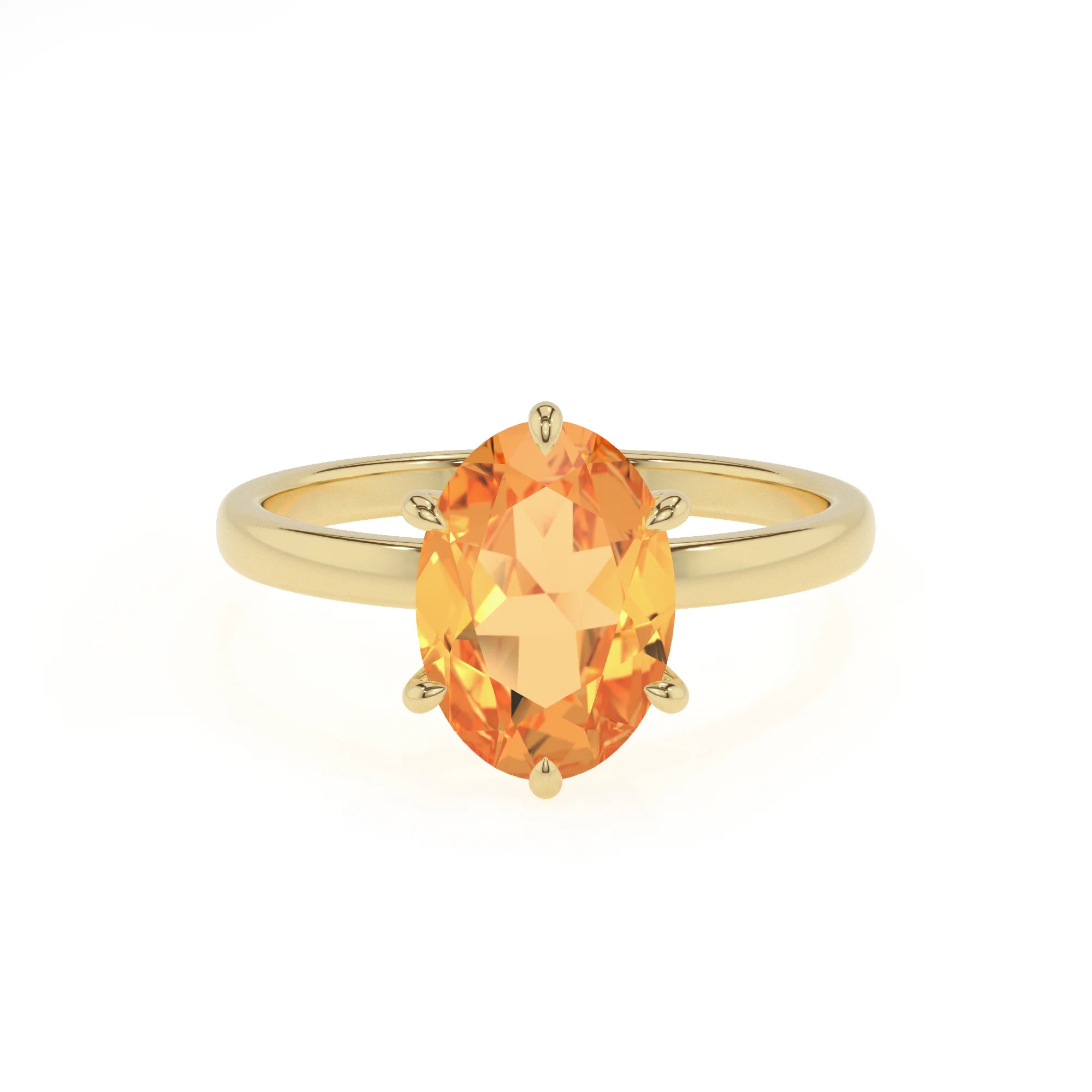 lab grown citrine oval solitaire rings in yellow gold