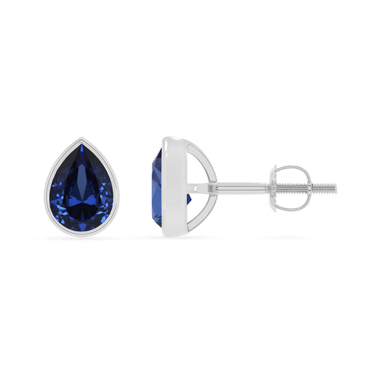 lab grown blue sapphire pear stud earrings in sterling silver