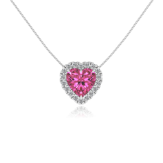 lab grown pink sapphire heart solitaire necklaces in sterling silver