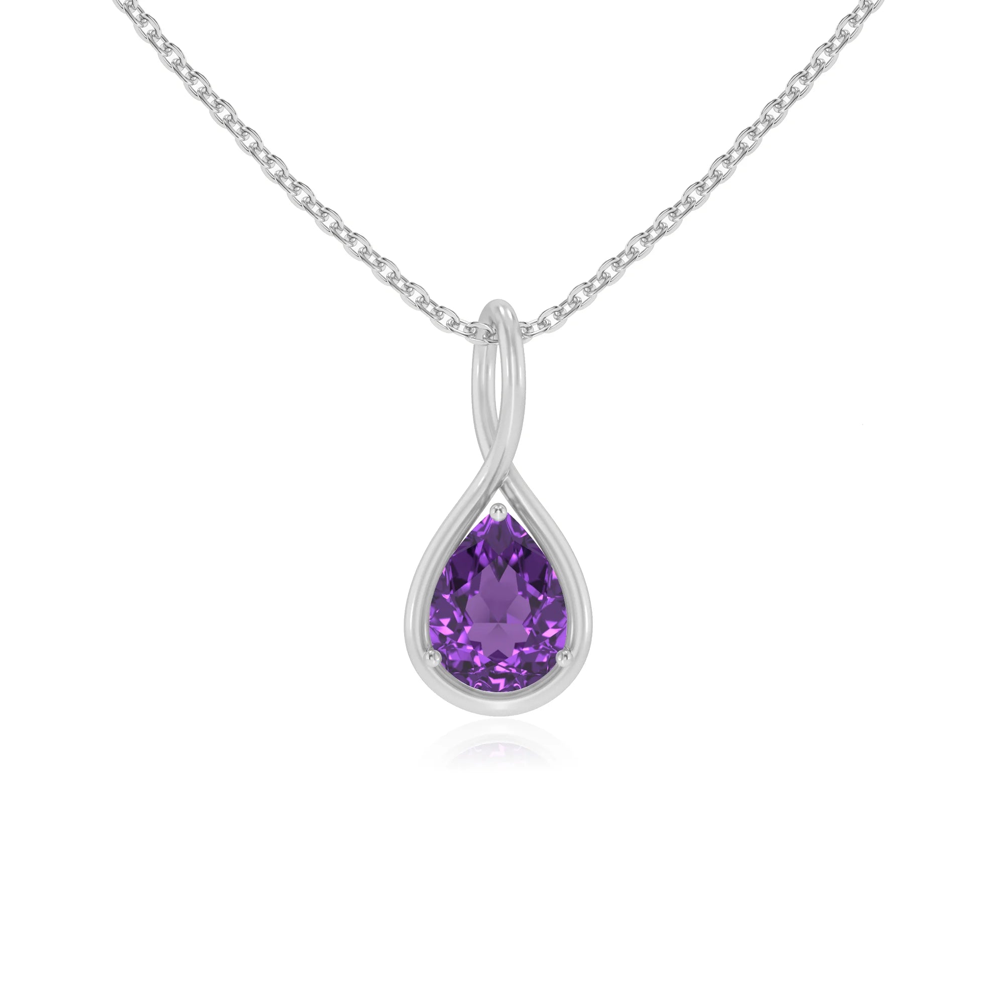 lab grown amethyst pear solitaire necklaces in sterling silver