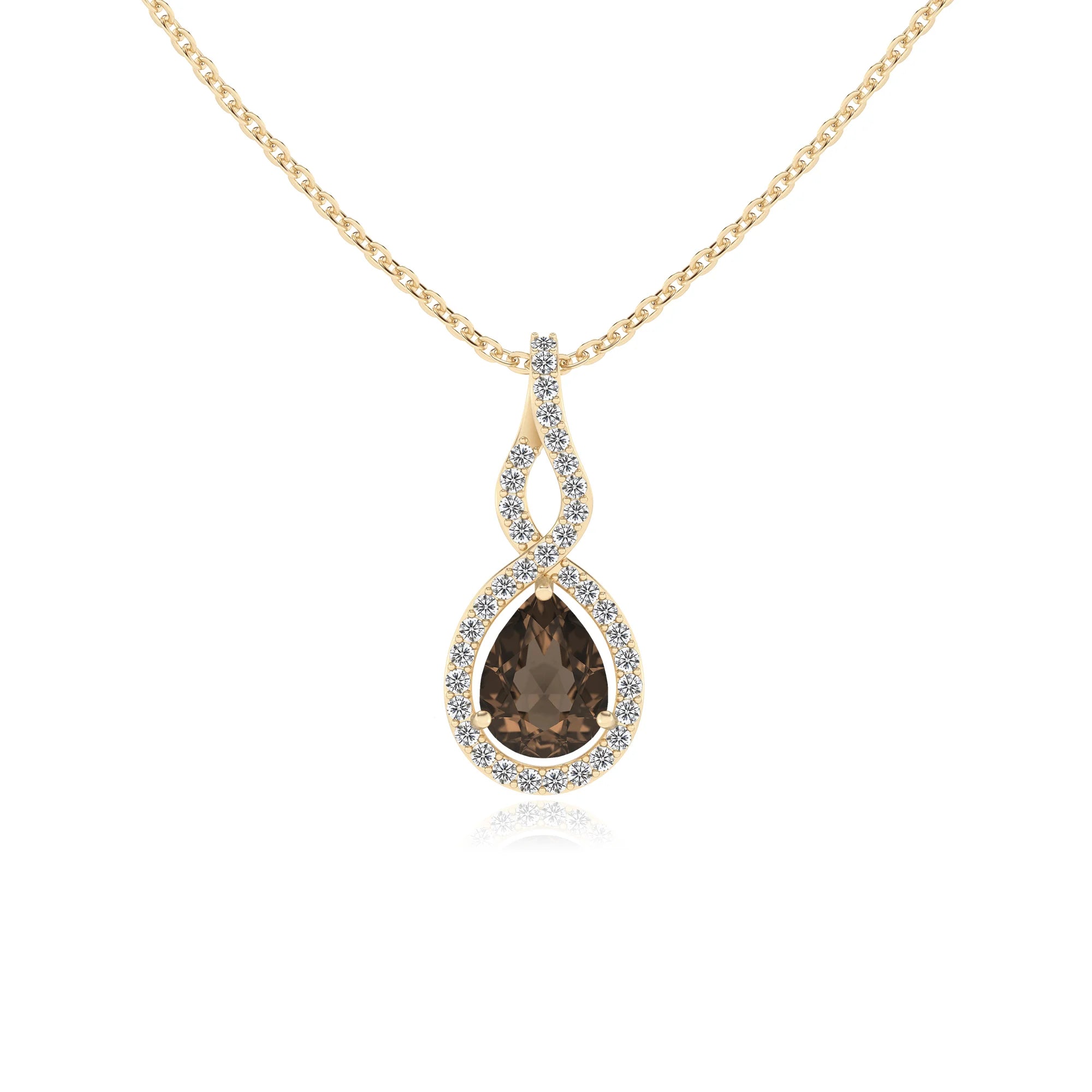 natural smoky-quartz pear necklaces in yellow gold