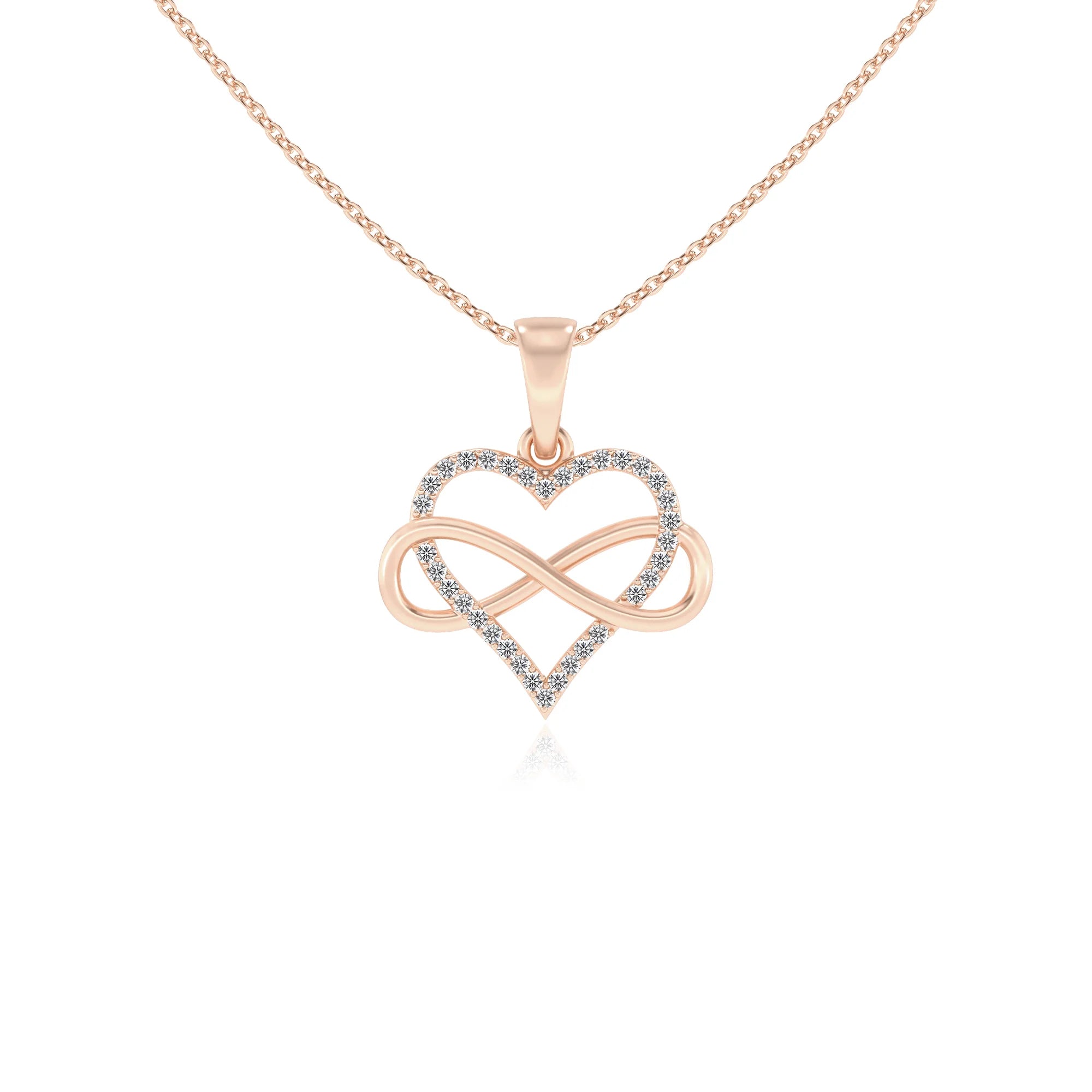 lab grown moissanite round infinity necklaces in rose gold