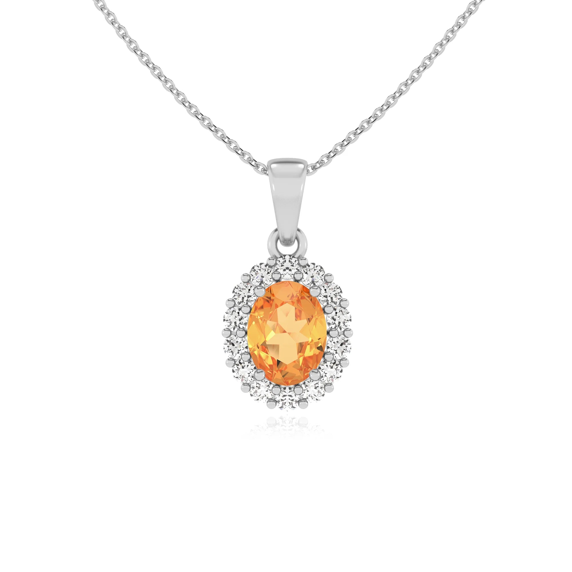 lab grown citrine oval solitaire necklaces in white gold