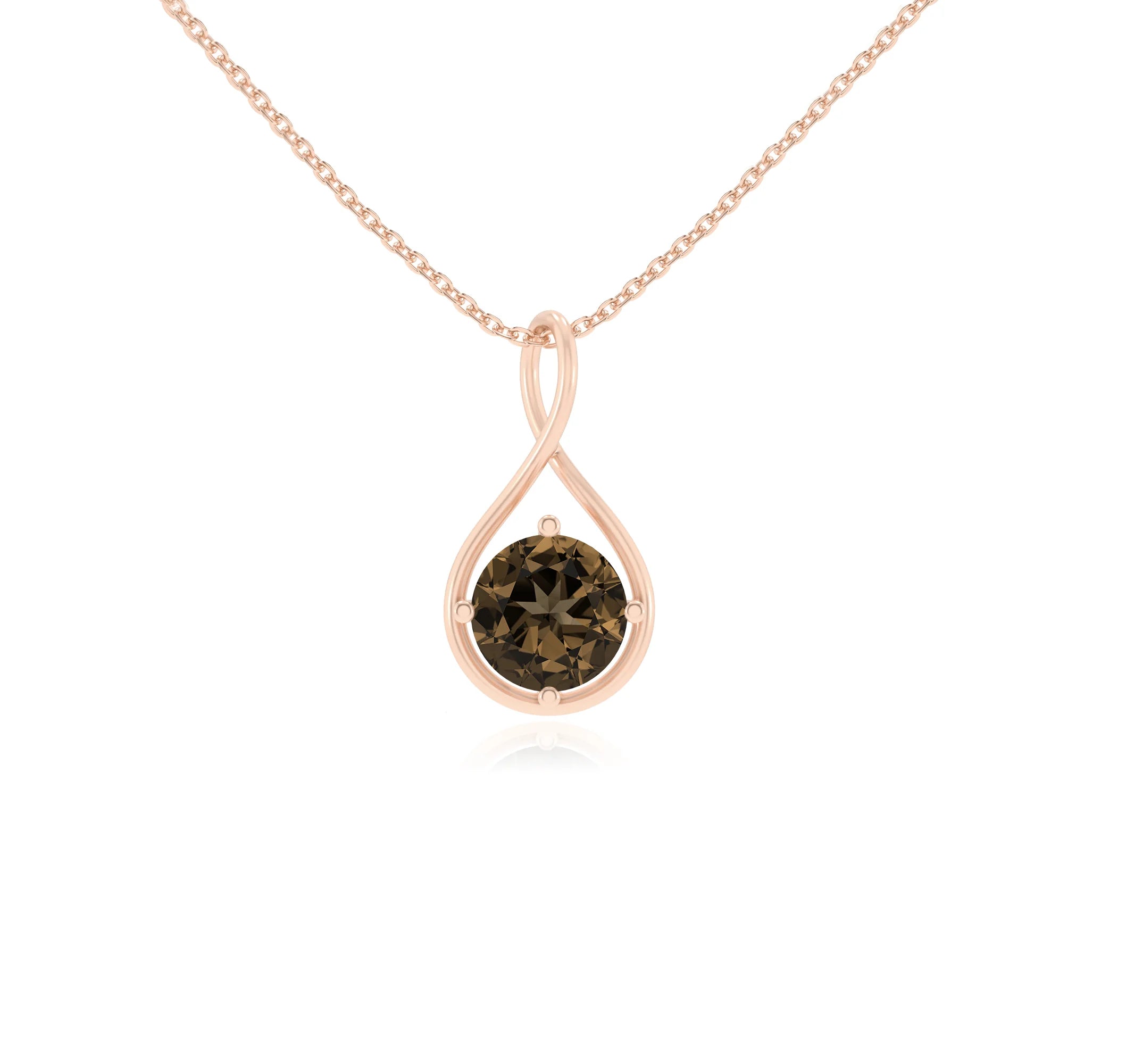 natural smoky-quartz round solitaire necklaces in rose gold