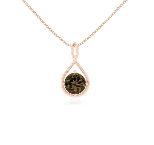 natural smoky-quartz round solitaire necklaces in rose gold