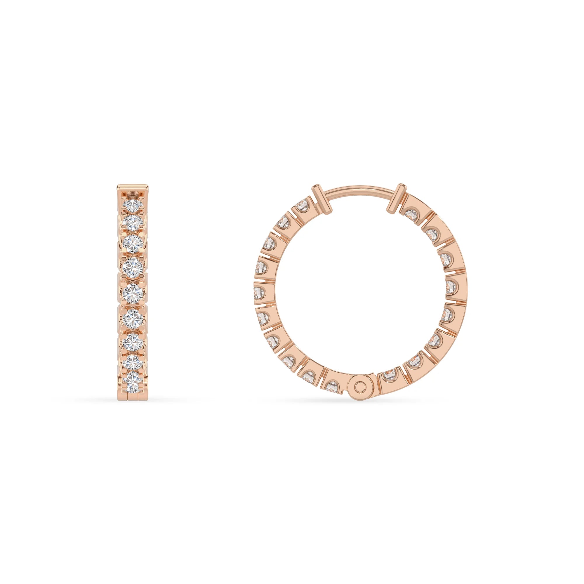 lab grown moissanite round hoop earrings in rose gold