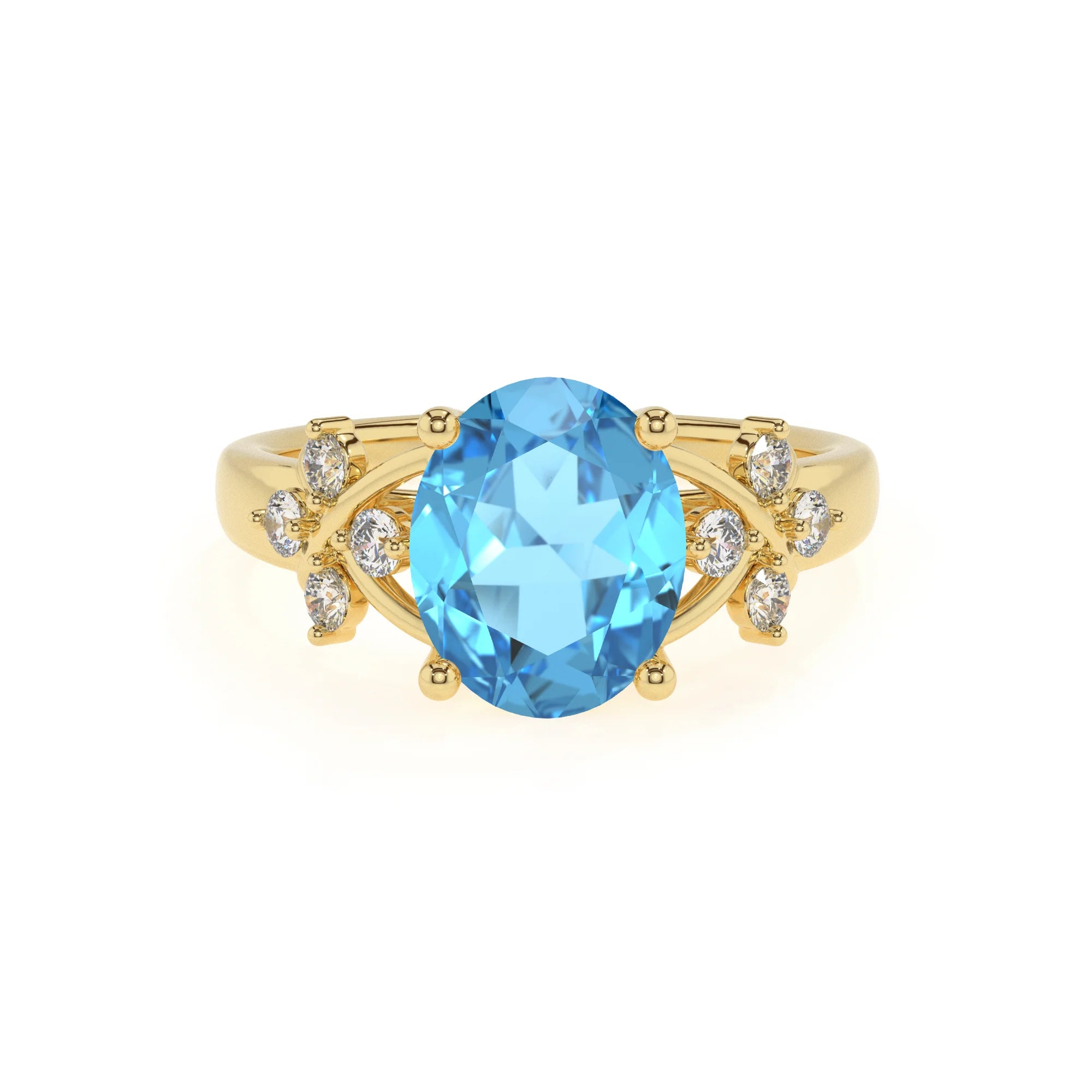natural swiss-blue-topaz oval solitaire rings in yellow gold