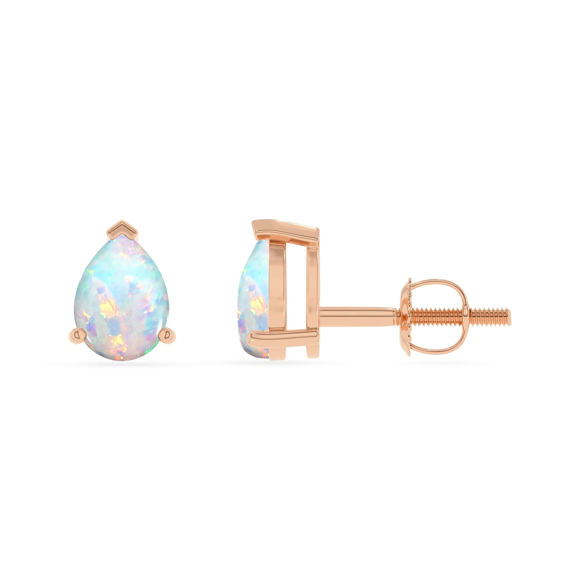 lab grown opal pear stud earrings in rose gold