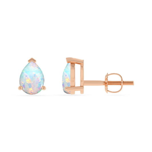 lab grown opal pear stud earrings in rose gold