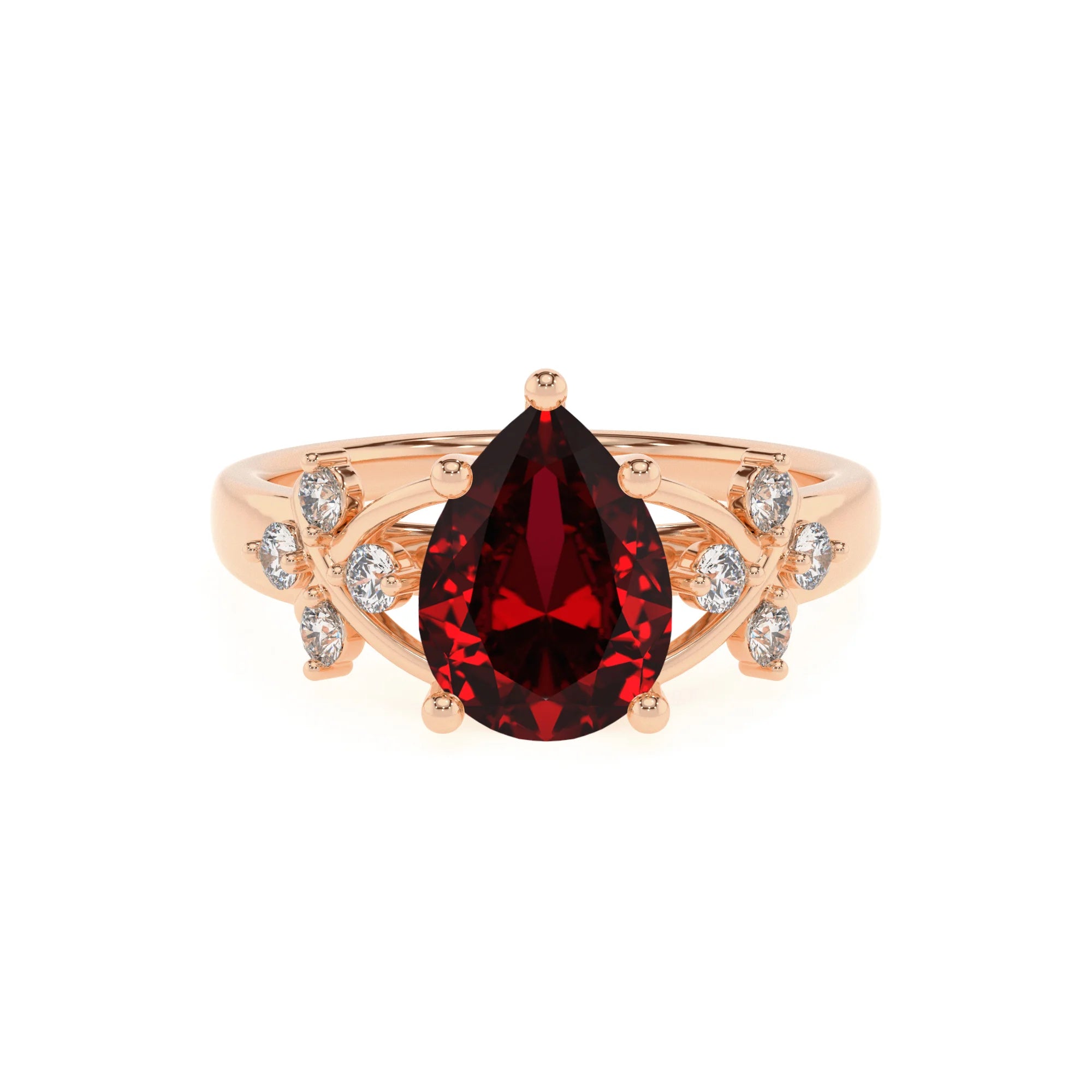 lab grown ruby pear solitaire rings in rose gold