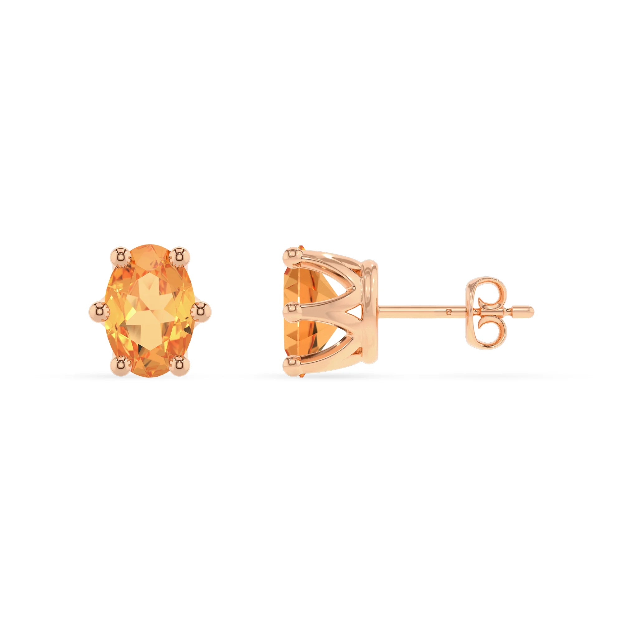 lab grown citrine oval stud earrings in rose gold