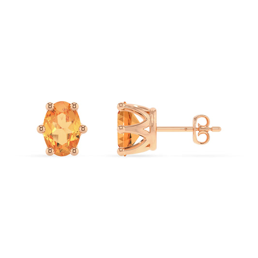 lab grown citrine oval stud earrings in rose gold