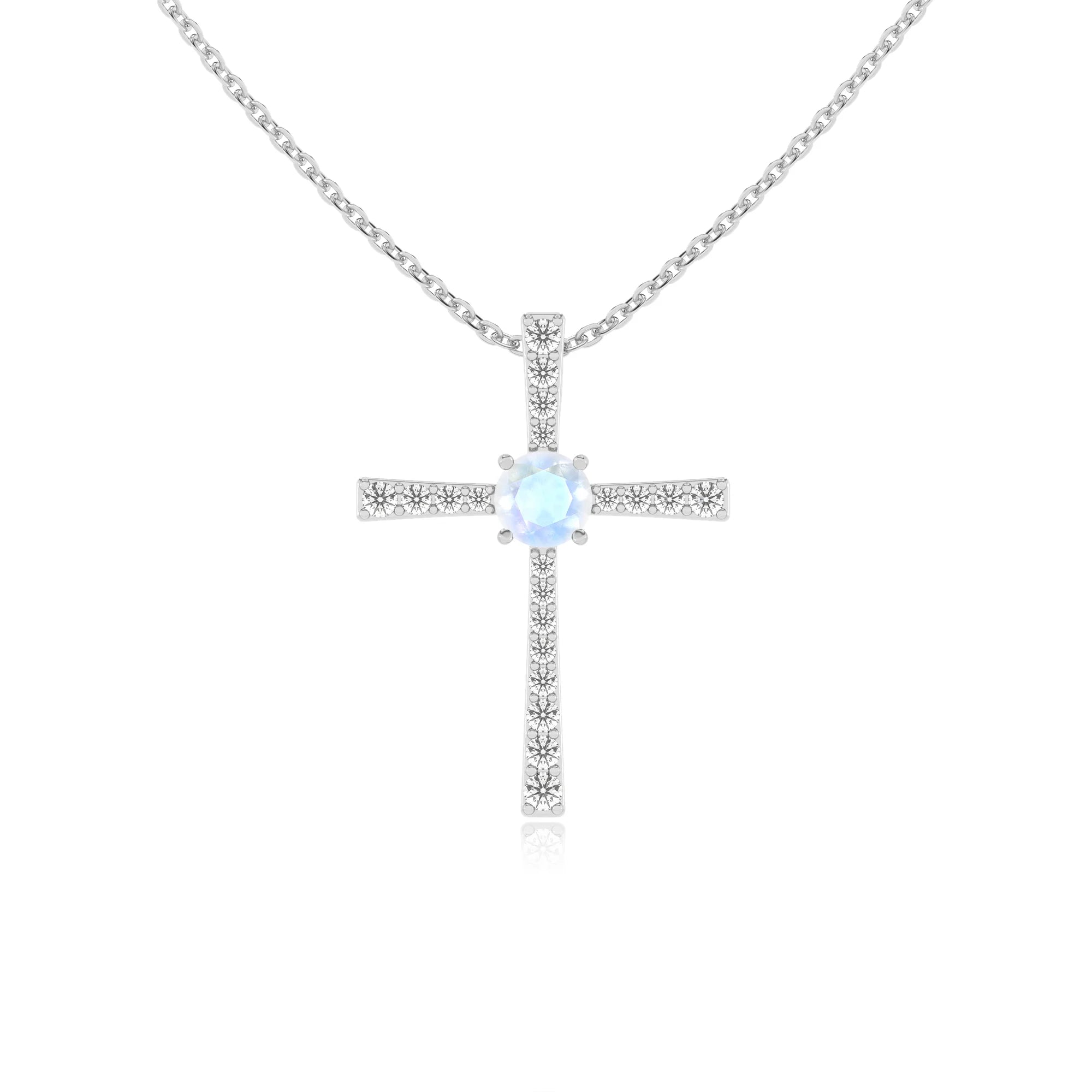 natural rainbow-moonstone round infinity necklaces in platinum