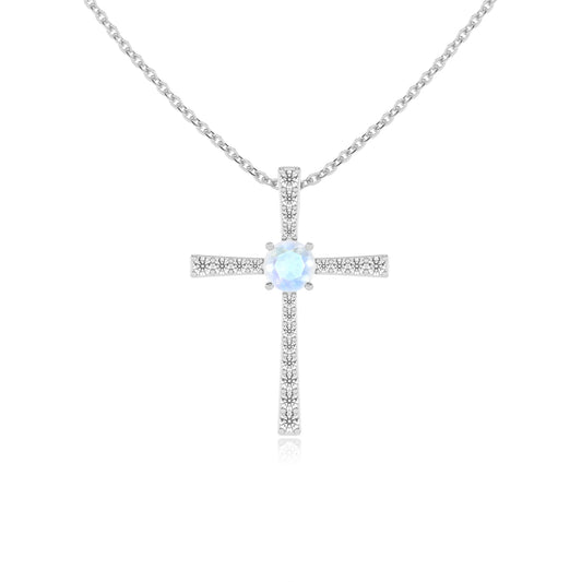 natural rainbow-moonstone round infinity necklaces in platinum