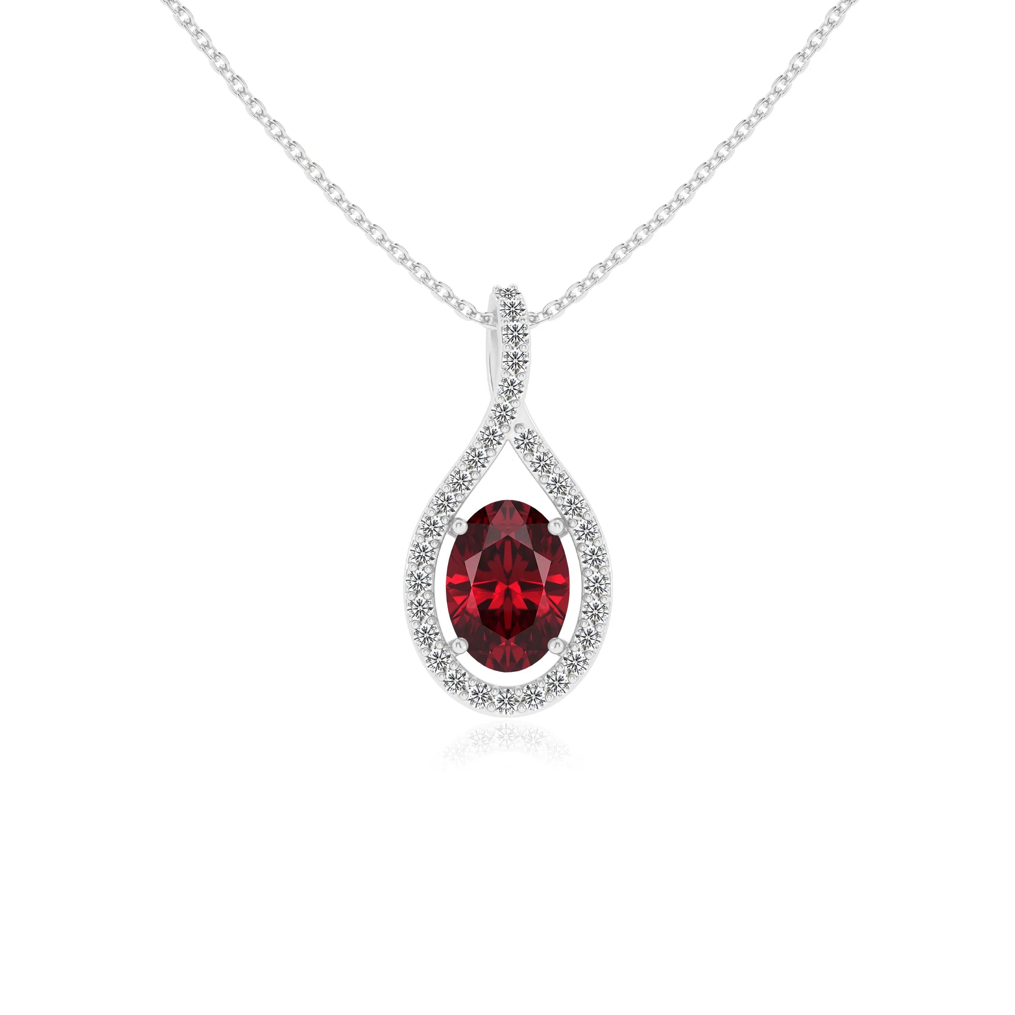 lab grown ruby oval solitaire necklaces in sterling silver