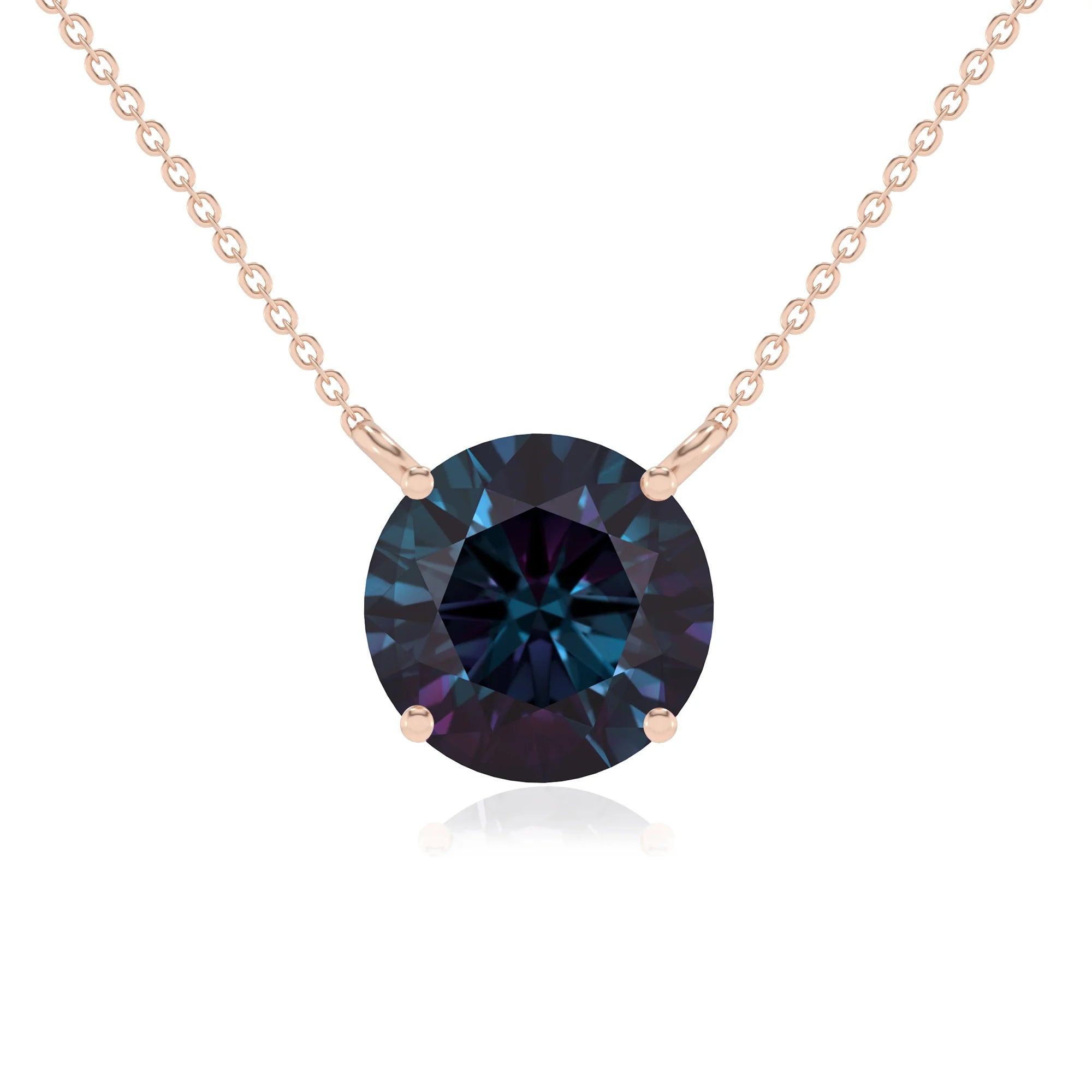 lab grown alexandrite round solitaire necklaces in rose gold