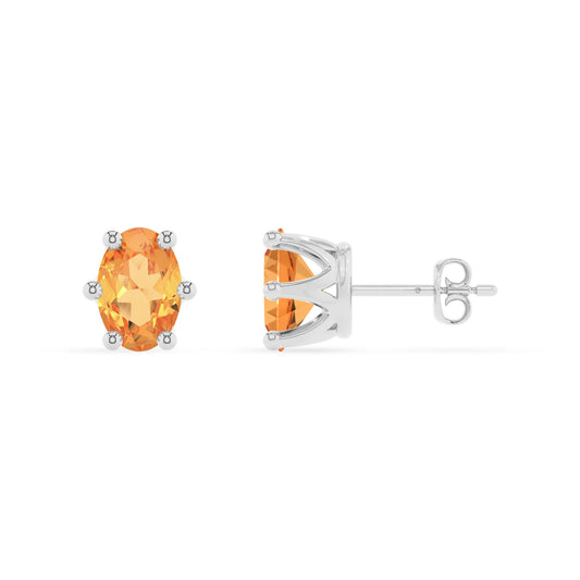 lab grown citrine oval stud earrings in white gold
