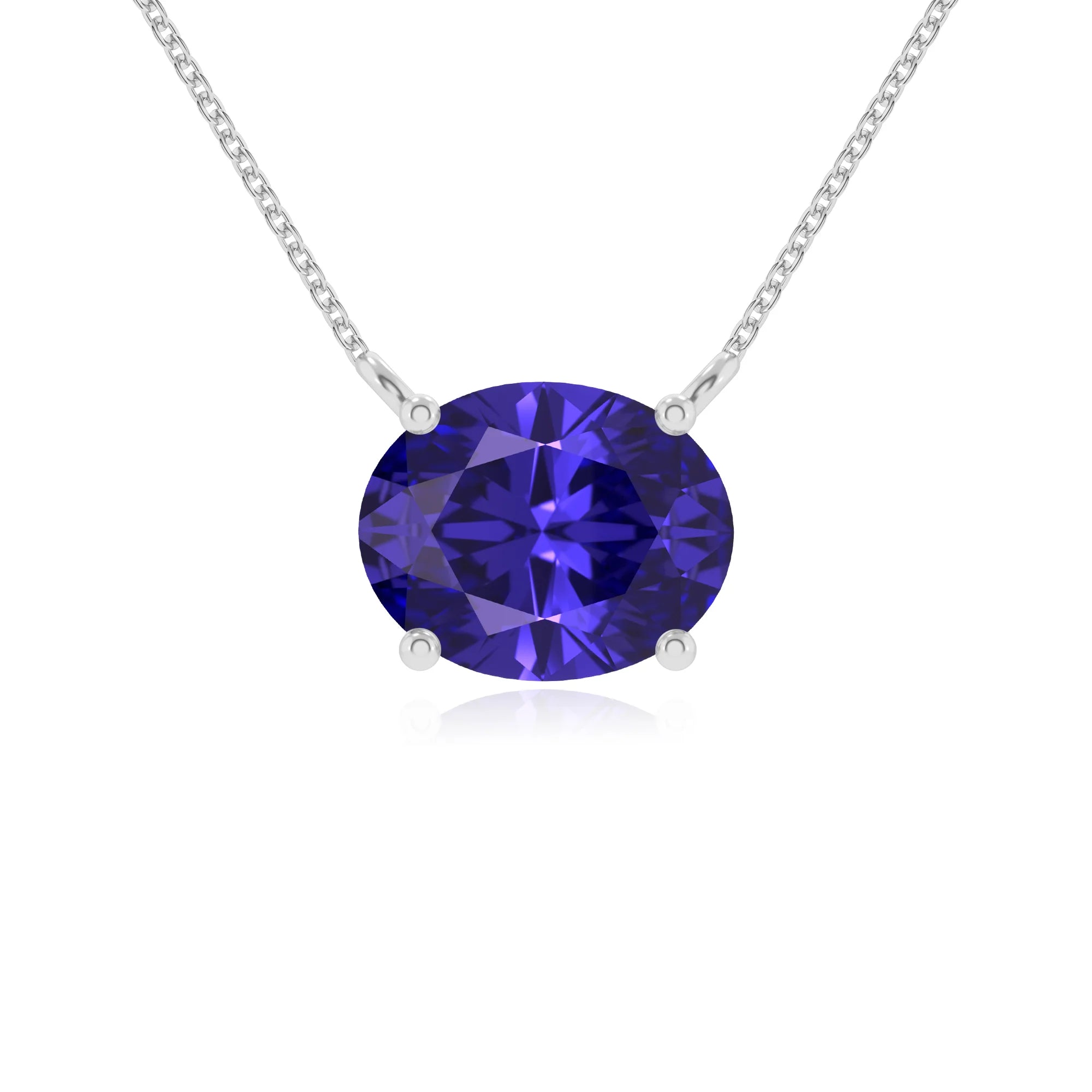lab grown tanzanite oval solitaire necklaces in white gold