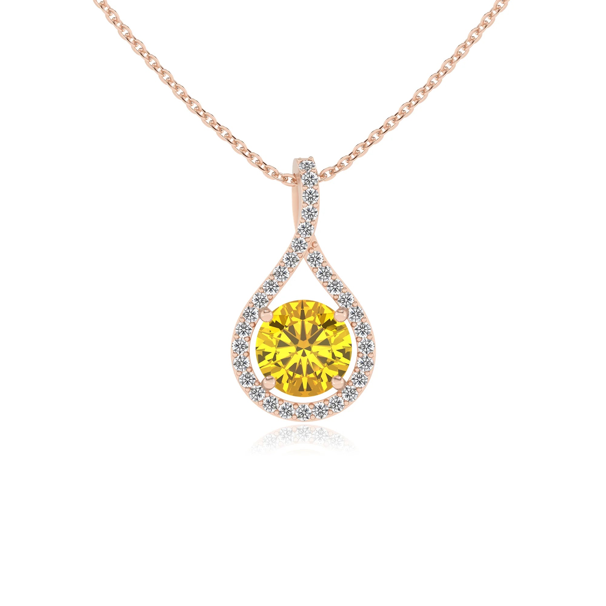 lab grown yellow-sapphire round solitaire necklaces in rose gold